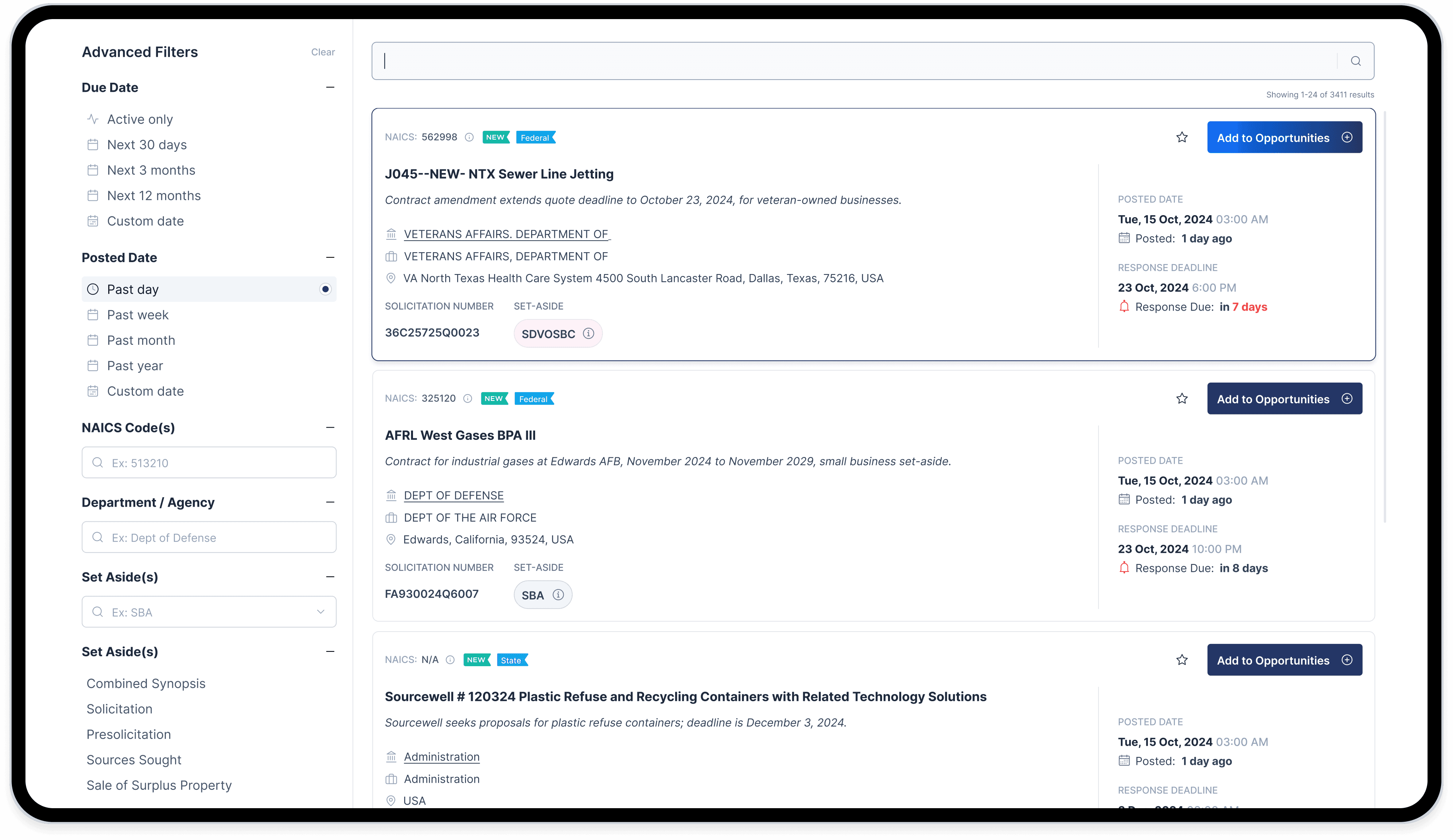 Image of CLEATUS advance contract search.