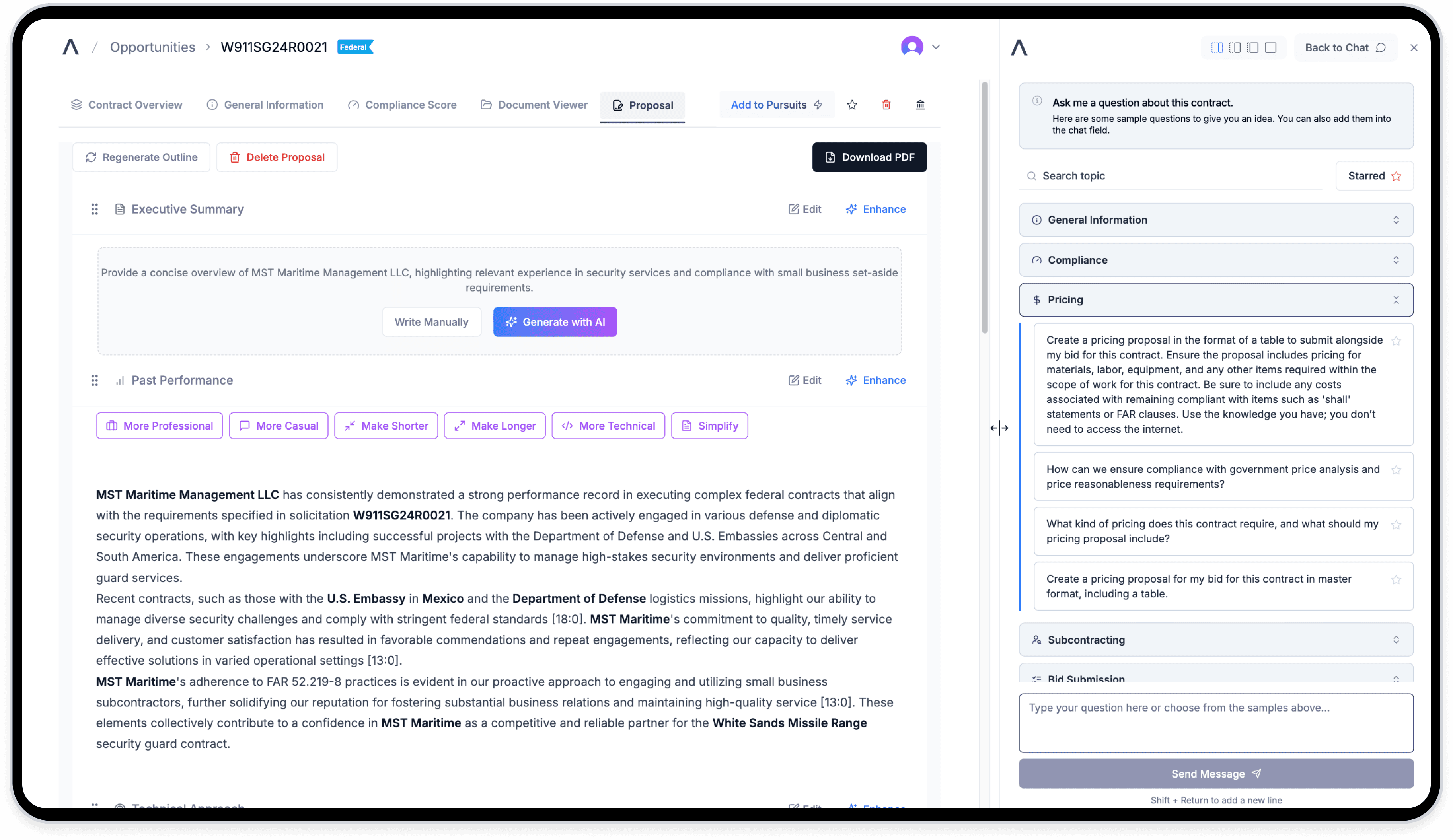 Image of CLEATUS ai-powered proposal writing tool.