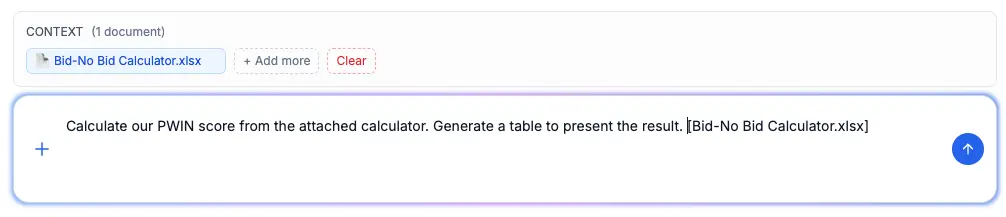 Upload company documents to calculate PWIN scores and analyze opportunities