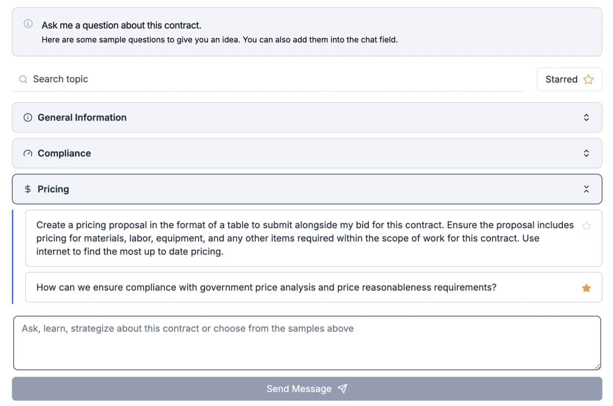Repository of expert questions for government contracts