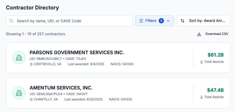 CLEATUS interface showing data filtering options and CSV export functionality