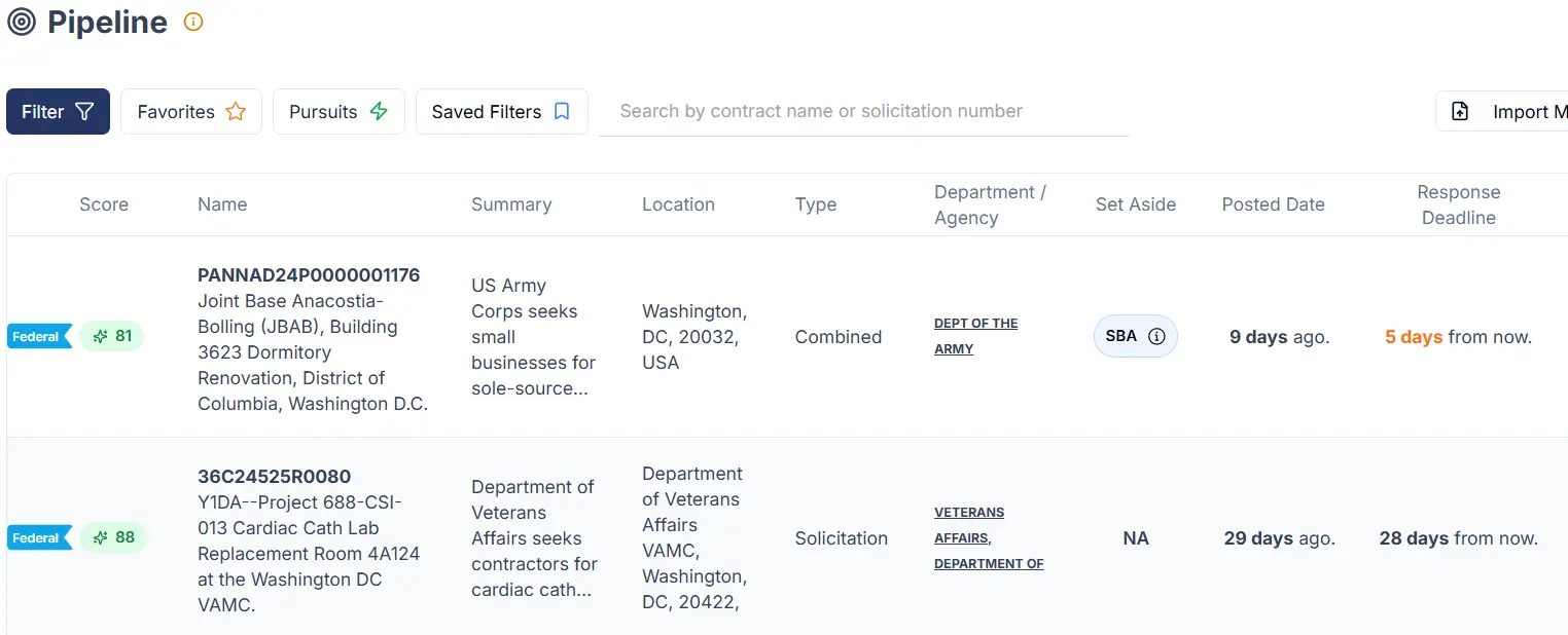 CLEATUS AI matching capabilities showing personalized government contract recommendations