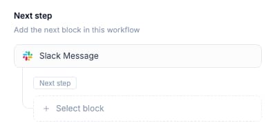 CLEATUS workflow next step showing Slack Message block for team notifications