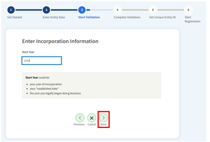 Step 27: Enter Year of Incorporation